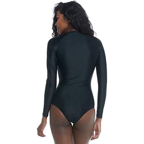 Body Glove Women's Standard Smoothies Channel Solid Long Sleeve Zip Front One Piece Paddle Swimsuit, Black, Medium #TOP1