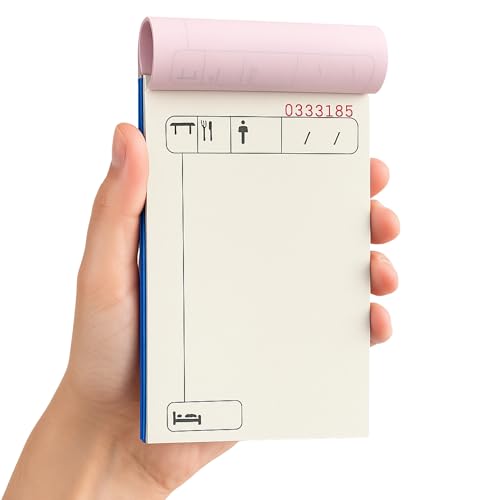 Talonarios comandas camarero, Libreta Gestión Hostelería y Restaurantes, 75 hojas, 25 juegos original + 2 copias, autocopiativo, Matriz corte, Tamaño Bolsillo (85 x 145 mm), Pack de 6 talonarios