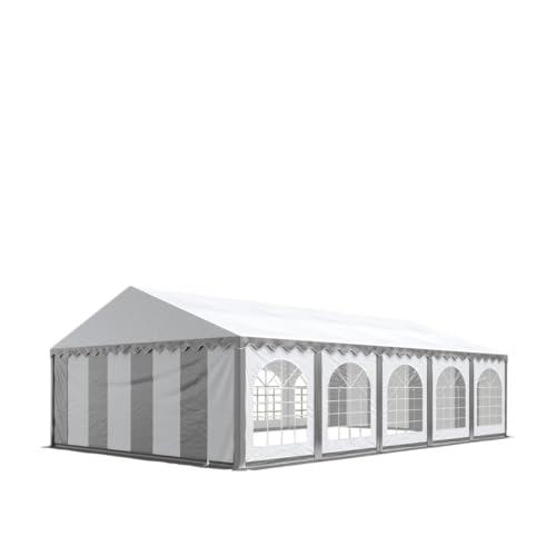 Tente Barnum de Réception 5x10 m Bâches PVC 750 N Gris-Blanc Cadre de Sol Jardin