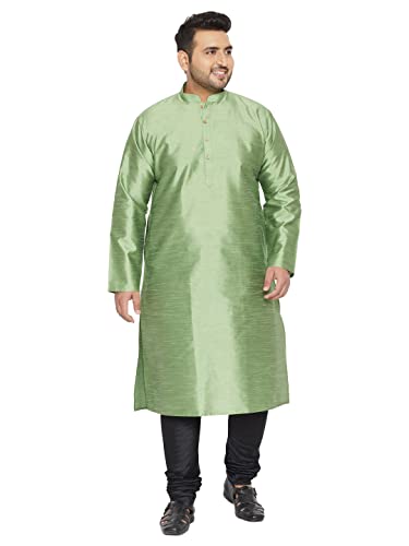 Image of Vastramay Plus Men's White Silk Blend Kurta Pyjama Set VPLUSMKWH001nPBL 44 | Independence Day