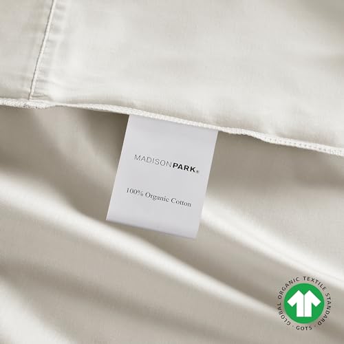 Image of Madison Park Organic Cotton Sheets 300TC, King Size Bed Set, Ivory 4 Piece