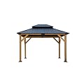 Pavilion Gazebo Wooden Coated Fir Wood Carport Steel Frame Canopy with Steel Double Roof Outdoor Permanent Metal Pavilion