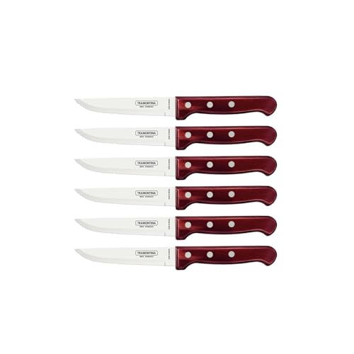 Tramontina Steakmesser Gaucho, Set 6-teilig, Edelstahl, Holzgriff rot, FSC, Mehrfarbig