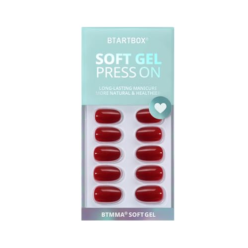 BTArtbox Press On Nails Short - Valentines Red Press on Nails Short Oval Nails Fake Nail with Nail Glue, Fit Perfectly, Reusable Glue On Nails in 16 Sizes, Cardinal