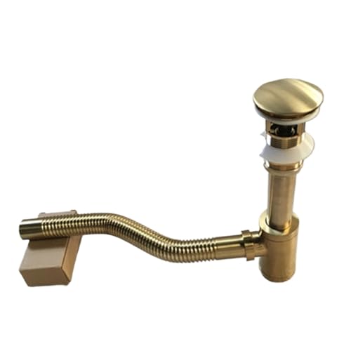 BAOPENB Siphon de Lavabo Ensemble de drains en cuivre, Siphon Rond en Laiton, désodorisation, lavabo de Salle de Bain, Tuyau de vidange avec égouttoir Pop Up, Or brossé.(Style 5)