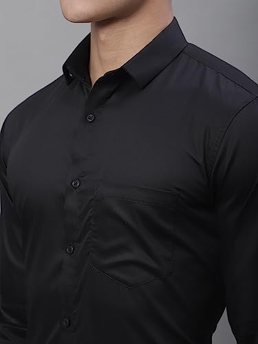 Image of Majestic Man Slim Fit Solid Cotton Formal Shirt for Men (Medium,Black)