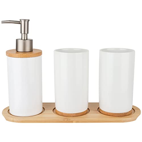 Juego de Accesorios de baño, Juego de Accesorios de baño de cerámica de bambú, Botellas de loción, Soporte para Cepillo de Dientes, Taza de Dientes para baño, Inodoro, Cocina Cover