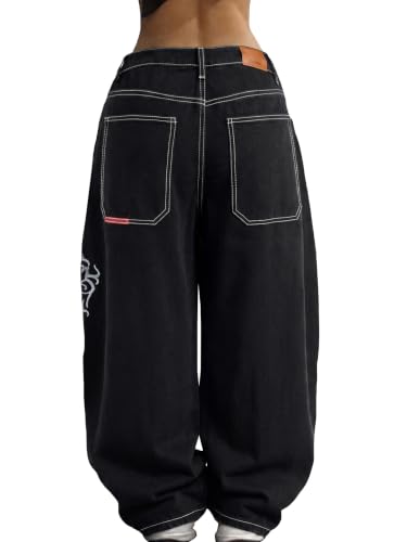 Image of EMMIOL Women Hip Hop 90s Vintage Baggy Jeans Denim Pants Mid Waist Jeans