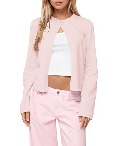 OLAPTA Women Button Down Cropped Cardigan Sweaters Long Sleeve Open Front Crewneck Solid Knit Lightweight Fall Sweater Tops