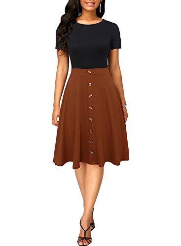 Berydress Women's Short Sleeve Colorblock Button Down Sundress Knee-Length Flared A-Line Casual Party Swing Dress3