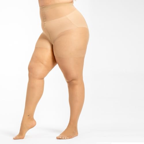 Image of LADYFAN 3 Pairs Plus Size Women's Sheer Tights 20D High Waist Control Top Pantyhose with Reinforced Toes