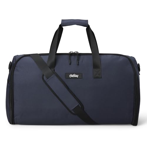 Halfday Convertible 2-in-1 Garment Duffel Weekender Bag 45L | Wrinkle-Free Travel, Hanging Suit Compartment, Shoe Pockets, Trolley Sleeve. Durable & Water-Resistant Carry-On, Marine