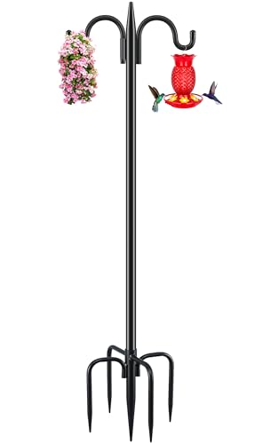 Gtongoko Double Shepherds Hook 92 Inch Bird Feeder Pole 1 Pack 3/4 Inch Thick Heavy Duty Garden Hooks for Outdoor Hanging Hummingbird Feeder, Plant Baskets, Solar Light Lanterns, String Light