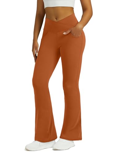 Image of Flare Leggings for Women Yoga Pants with Pockets High Waisted Crossover Flare Yoga Pants Bootcut Yoga Leggings