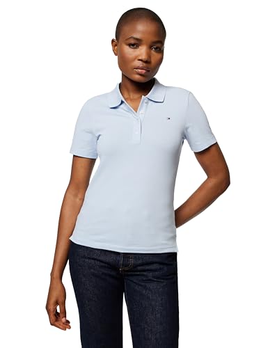 Tommy Hilfiger Polo Manches Courtes Femme 1985 Slim Pique Slim Fit, Bleu (Breezy Blue), XL