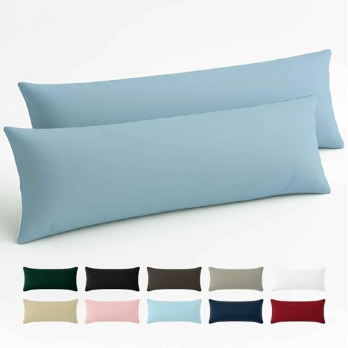 Funda de Almohada 40x145 Algodón Reforzado (Pack de 2) - Azul Claro - Tela Apretada de 57 Hilos/cm² - Funda Almohada 40 x 145 - Certificación Oeko Tex - Dreamzie