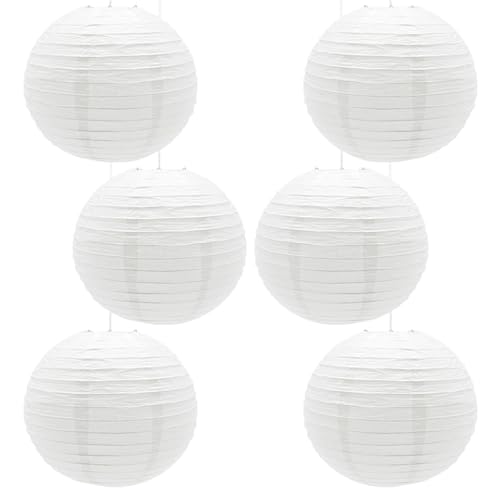 CEEYSEE 6 Pcs Paper Lanterns 12-Inch White Chinese Japanese Round Hanging Decoration Paper Lanterns for Halloween Wedding Birthday Party Decorations (DLBS/White)