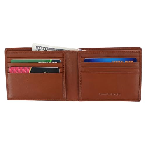 Image of CTM Men's Leather American Flag Embossed Bifold Wallet, Tan