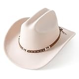 Jastore Kids Western Cowboy Hat for Kids Toddler Girls Boys Felt Fedora Cowgirl Cowboy Hat with Belt Buckle (US, Age, 5 Years, 10 Years, Beige)