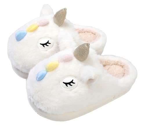 Unicorn Cartoon Cotton Slippers for Women Winter Thick Sole Closed Toe Fuzzy Non - Slip Warm Plush House Shoes