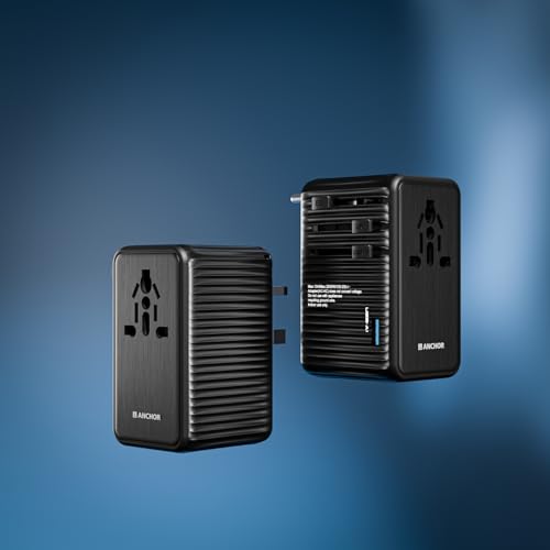 Image of Anchor by Panasonic 65W International Travel Adapter, Universal Travel Adapter All in One for EU, UK, US and AU with 1 USB and 3 Type C Ports, 65W Travel Accessories with GaN Fast Charging
