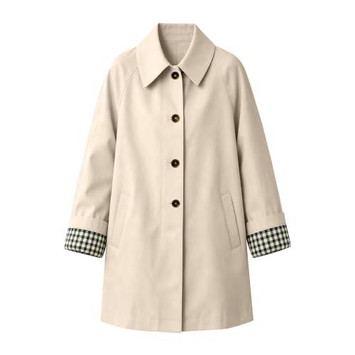 Trench Coat Women Lightweight Barn Jacket Plaid Lined Lapel Button Up Coats - image 8
