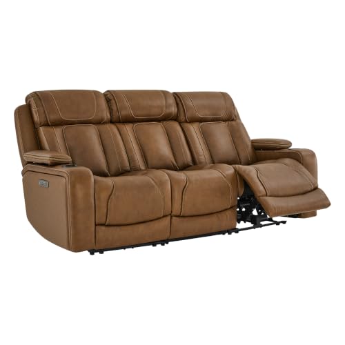 Image of Watson & Whitely Power Reclining Sofa 3-Seat, Genuine Leather Saddle Brown