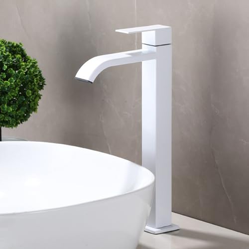 Grifos Altos para Lavabo Sobre Encimera en Cascada Grifo Baño Monomando Lavabo G1/2,Blanco