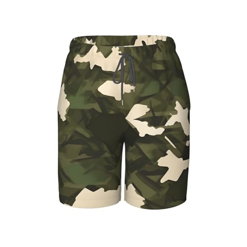 Army Camouflage Youth Beach Pants, Soft and Breathable, with Drawstring Waist, Suitable for Sports and Leisure.