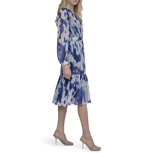 Image of DKNY Women's Long Sleeve V-Neck Tie Waist Midi Dress