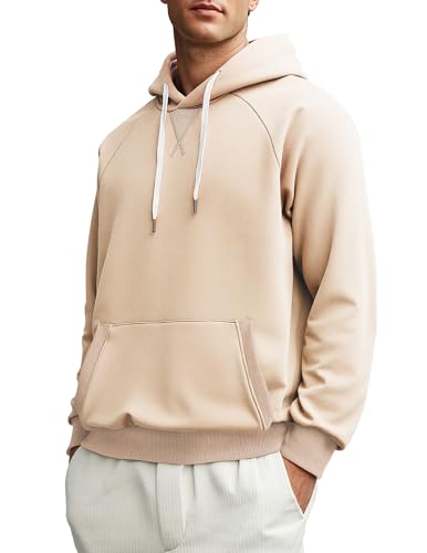 JMIERR Mens Hoodies Sweatshirt Casual Ribbed V-stitch Neckline Solid Drawstring Pullover Sweatshirts 2025 Fall Fasion