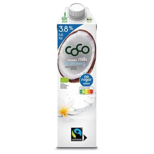 Dr. Antonio Martins - Coco Milk for Drinking con 3,8% de grasa I Deliciosa alternativa de leche I Sin azúcar añadido | Vegano | Orgánico | FAIRTRADE (1 x 1000 ml)