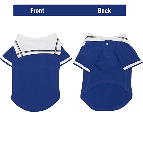 Image of Lulala Dog Shirt with Sea Lover Dog Shirt - Cotton Shirt for Dogs Summer Tshirt with Polo Collar Navy Captain Costume for Dogs (20Inch,Blue-White)