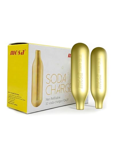 Mosa 8g Food-Grade Carbon Dioxide (CO2) Cartridges, 10 Count, Refills for Compatible Sparkling Water Makers