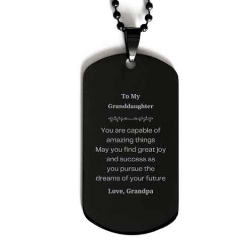 Granddaughter Black Dog Tag Engraved with Inspirational Quote - Perfect Idea Gifts for Birthday, Graduation, or Christmas - Show Your Love and Confidence