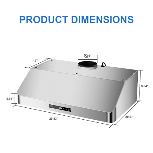 Image of Under Cabinet Range Hood 30 inch, Kitchen Hood 900 CFM Stainless Steel with Gesture & Remote Control, 3-Speed Fan, Time Setting, Dishwasher Safe Baffle Filters, Range Hoods Ductless Convertible Duct