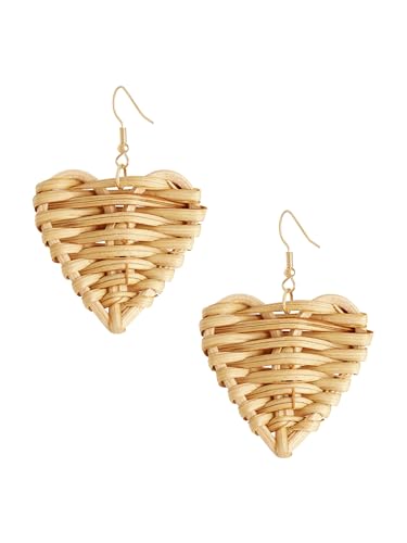 Image of MINACHI Boho Chic Handmade Rattan Wood Dangle Drop Earrings for Women, Bohemian Summer Beach Statement Jewelry Gift for Women