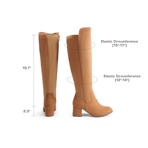 DREAM PAIRS Women's Knee High Stretchy Fashion Boots,Size 6.5,Tan-Suede,JENNIFER-3