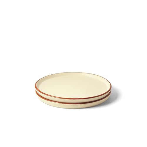 Image of Ceramic Qaurter Plates, 2 Pcs | Dessert Plate | Side Plate with Rim | Microwave, Oven Dishwasher Safe | Stoneware Set of 2 Quarter Plates | (Vanilla Biscuit, Side Plate)
