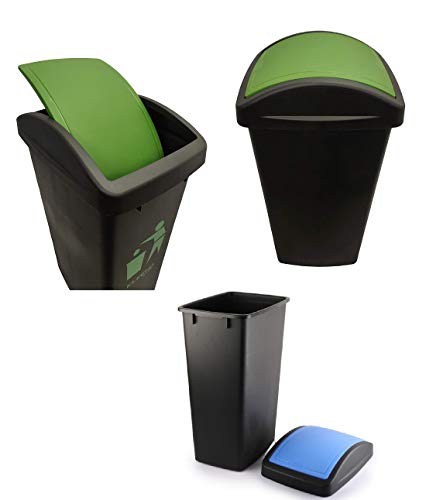 Image of Cello Plastic Swing-Lid Garbage Dustbin (48 L, Black-Green)