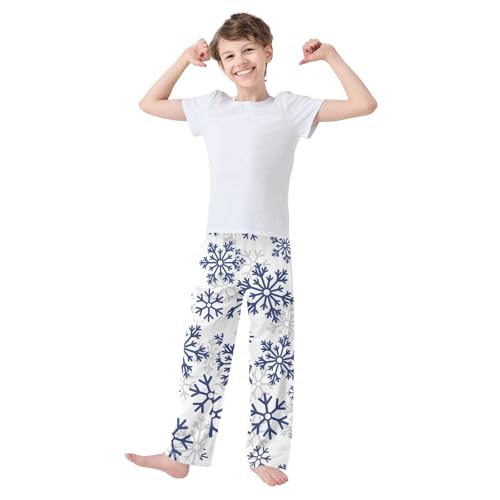 Boys' Pants Christmas Dark Blue Snowflakes Long Bottoms Jogger Pants Elastic Waist Trousers with Pockets S-XL2