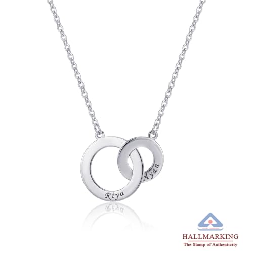 Image of TRUESILVER ACPL 925 Sterling Silver Personalized Name Necklace for Women | Custom Engraved Couple & Family Pendant | Heart Circle & Russian Ring Necklaces | Gift for Anniversary Birthday Wedding