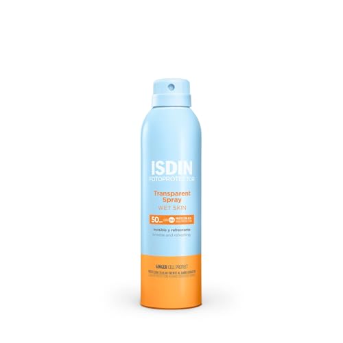 ISDIN Transparent Spray Wet Skin SPF 50 (250 ml) | Protezione Solare Spray per il Corpo | Invisibile ed Efficace sulla Pelle Bagnata | Leggero e a Rapido Assorbimento