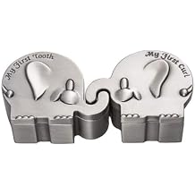 Feyarl Kids First Curl and Teeth Fairy Holder Containter Keepsake Box Tins Keeper for Christening Newborn Shower Kids Birthday Gift Metallic Engraved Elephant Shape 2.4 x 1.6 x 1.2 inches
