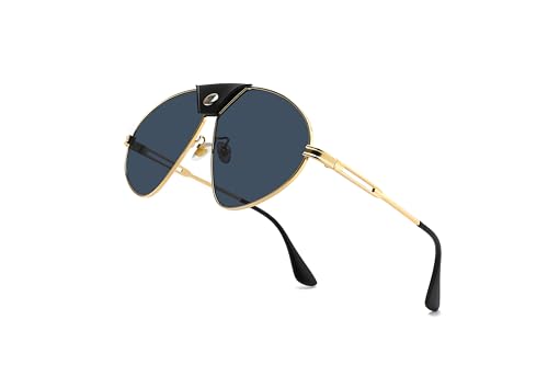 Technigadgets Clint Oval Metal Frame Sunglasses With PU Leather Clip-On Bridge UV Protection Mens Gifts For Outdoor Sports Party Vacation Travel Driving Fashion Wear Black2