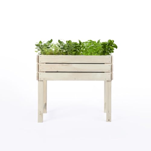 Mega Holz Balkon Hochbeet STELZO M 85x40x75 (BxTxH) aus Natürlicher Kiefer, Blumenbeet aus Holz, wetterfest, Innen- und Außenbereich, Kräuterbeet für Garten, Balkon und Terrasse, schmal und modular