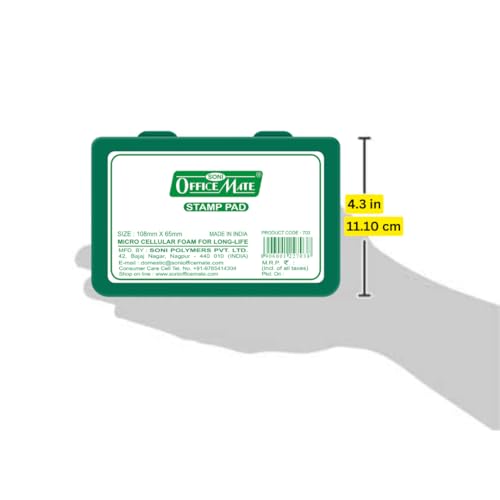 Image of Soni Officemate Medium Stamp Pad - Green | Pack of 10 | Quick-Dry, Smudge-Free Ink | Crisp Impressions | Refillable | for Office, Craft & DIY