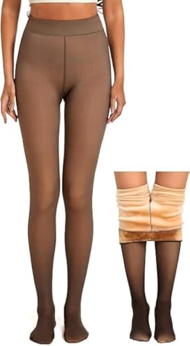 Remy Belle Fleece Lined Tights Women 220g Leggings Thermal Pantyhose Fake Translucent High Waisted Winter Warm Sheer Tight (UAE/KSA Alpha L XL Regular Regular Coffee)