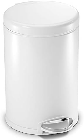 simplehuman CW1853CB 4.5L Round Pedal Bin, Small Bin for Bathroom Bedroom Office, Strong Steel Pedal, Silent Soft Close Lid, Inner Bucket, Non-Skid Base, White Steel