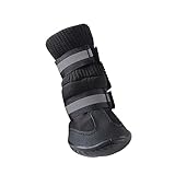 POPETPOP 犬用滑り止めシューズ 防水ペットブーツ 耐摩耗ソール 屋外散歩 ハイキング ランニング対応 調節可能なスナップ留め 黒